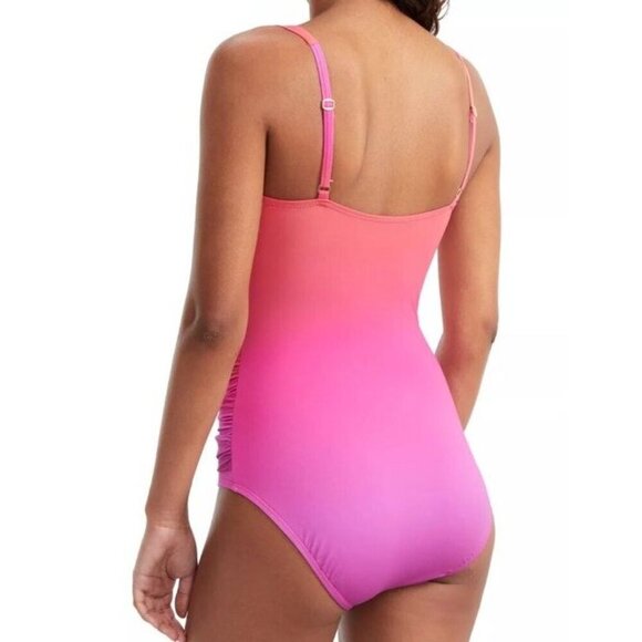 Bleu Rod Beattie Sz 4 Swimsuit Orange Pink Underwire One-Piece Tropical Beach - Picture 2 of 5